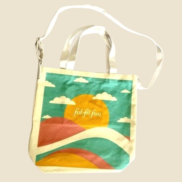 Summer Sunset Canvas Beach Tote FabFitFun Shoulder Bag Foldable Travel Shopping - Picture 2 of 12